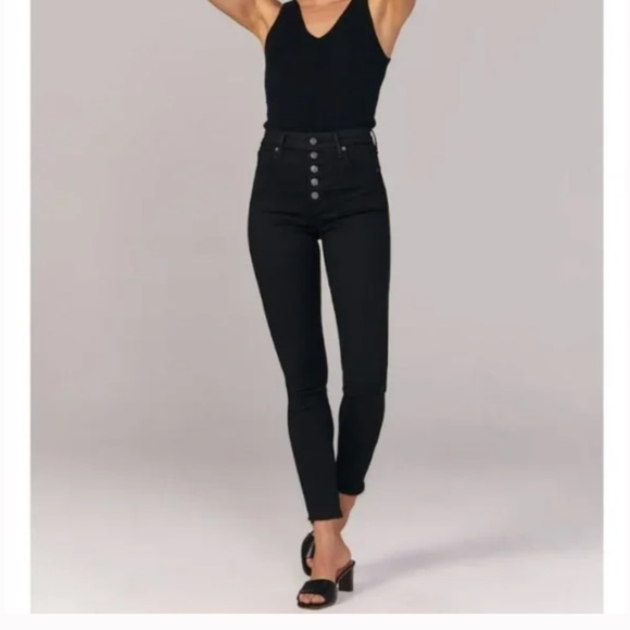 Abercrombie & Fitch Black High Rise Super Skinny Ankle Denim Size 25 - Picture 1 of 9